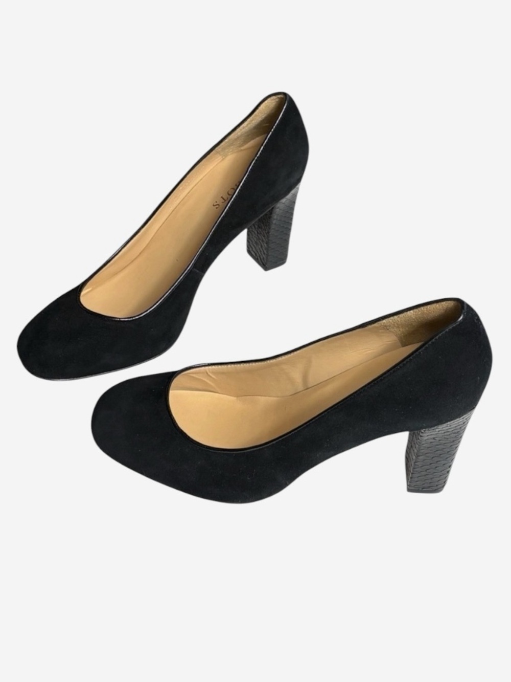 Talbots Black Suede Round Toe Block Heel Pumps Snake Embossed Size 9M